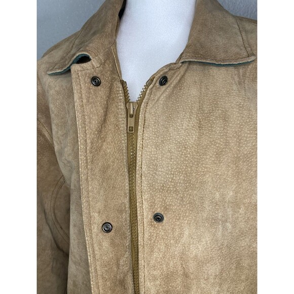 Suede Leather Jacket Womens M Tan Zip Up & Snap Flannel Lined 90s Y2K Western - Picture 3 of 11